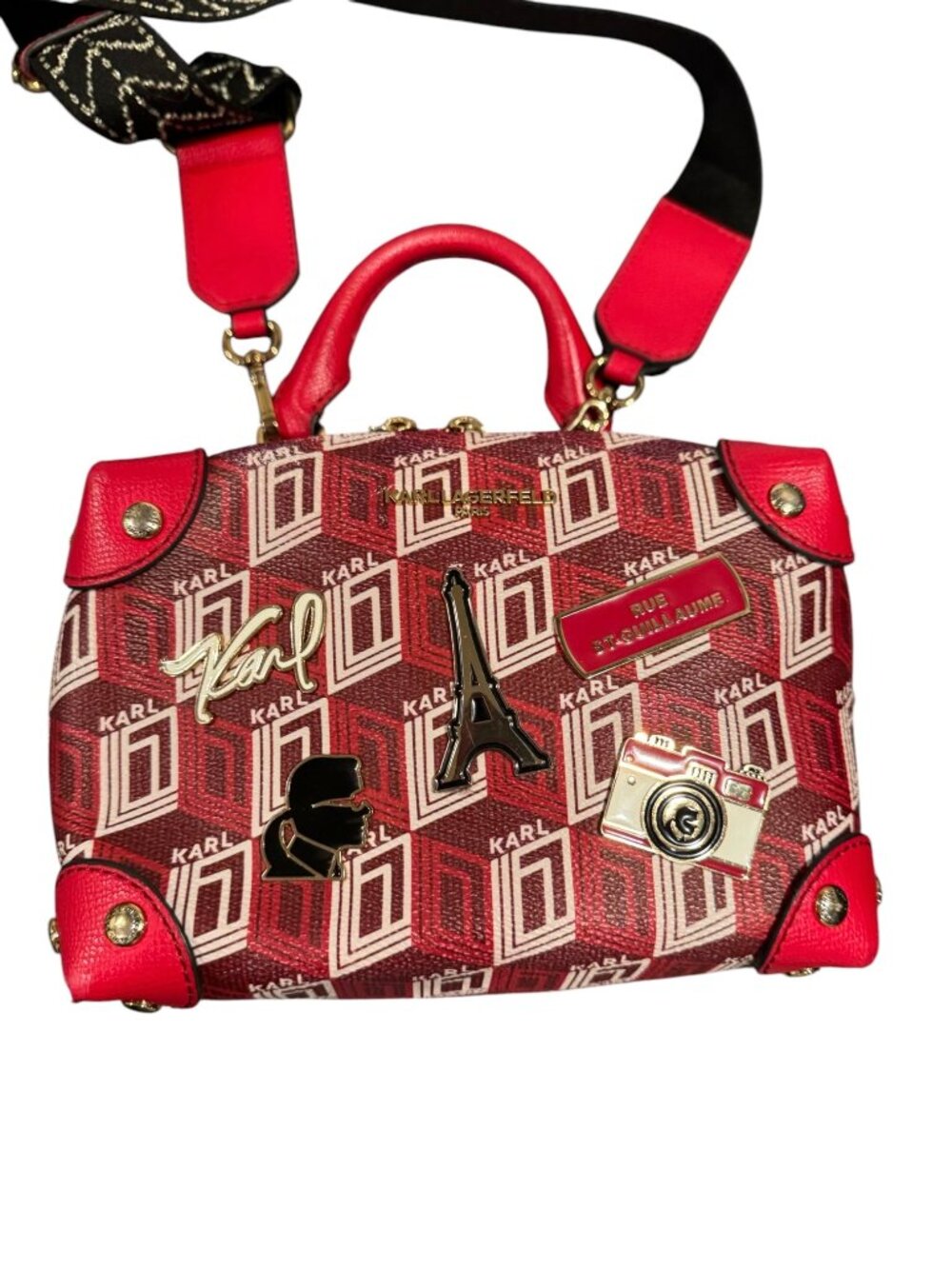 Karl Lagerfeld Paris Red Logo Crossbody Bag Y2K Novelty Charm Purse EUC